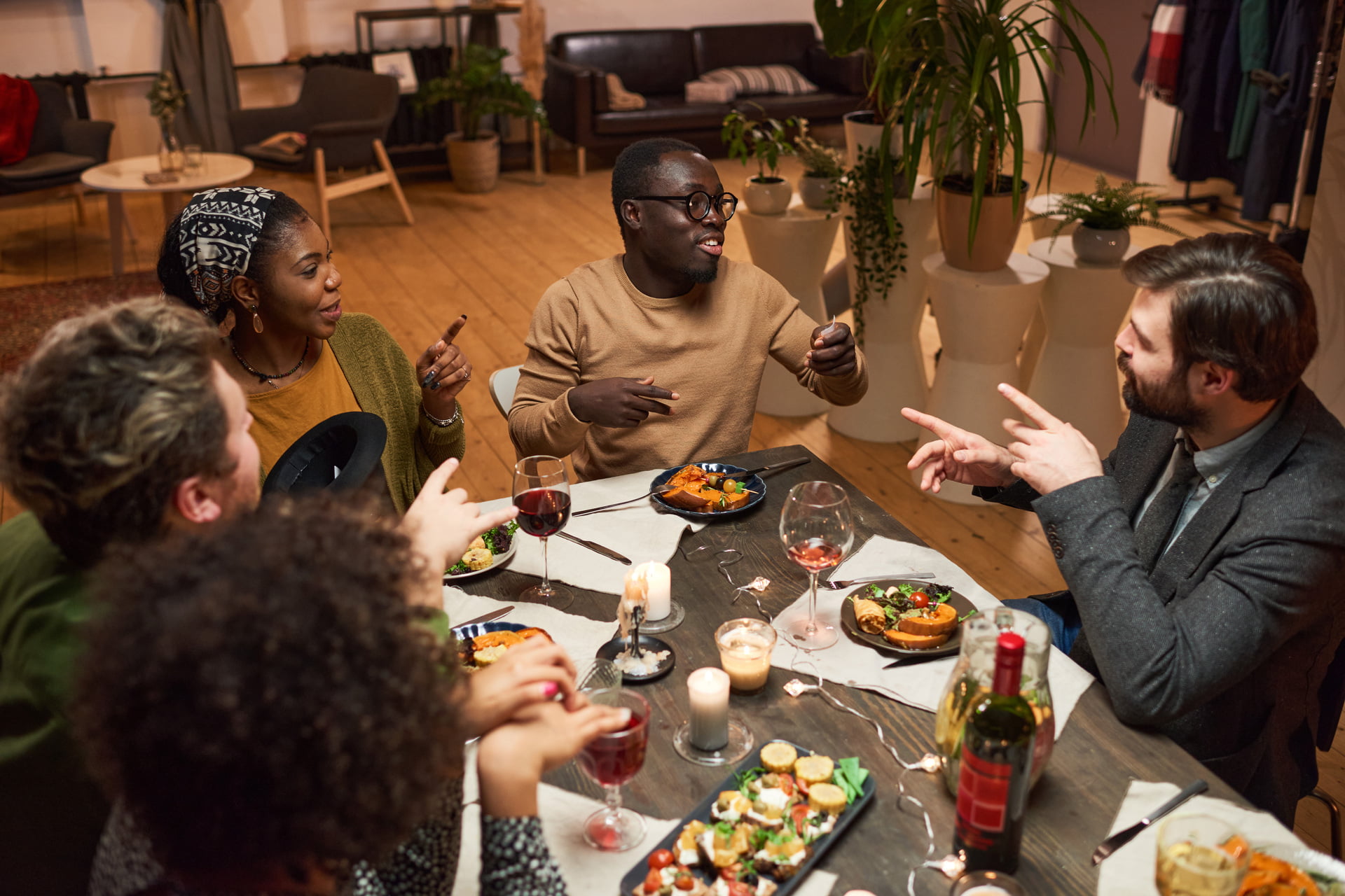 Friends playing during a dinner